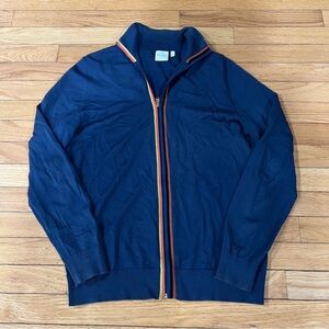 PS Paul Smith Navy Merino Wool Full Stripe Zip Trim Sweater Cardigan Small